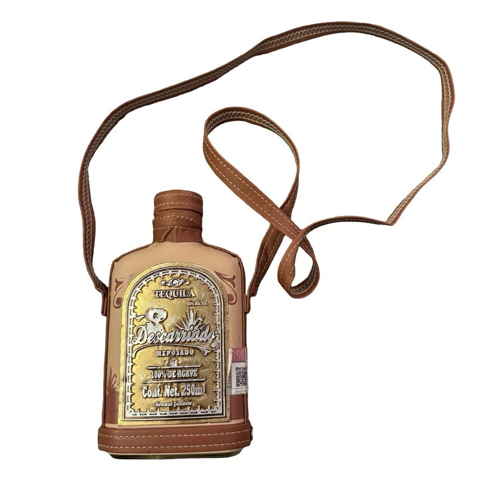 Descarriado Tequila Bottle‎ Empty Leather Flask Strap Brown Collectible 250ml - Picture 2 of 7